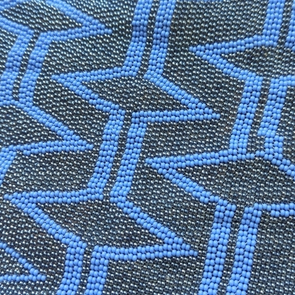 Dainty Aztec Beaded Flap Closure Metal Chain Mini Crossbody Bag Gray Periwinkle - Picture 11 of 11